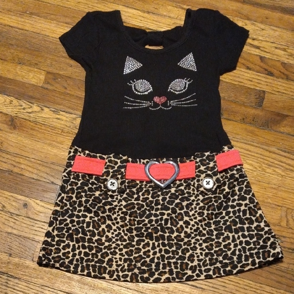 Leopard Print Kids Dress with Black Top and Pink Accents